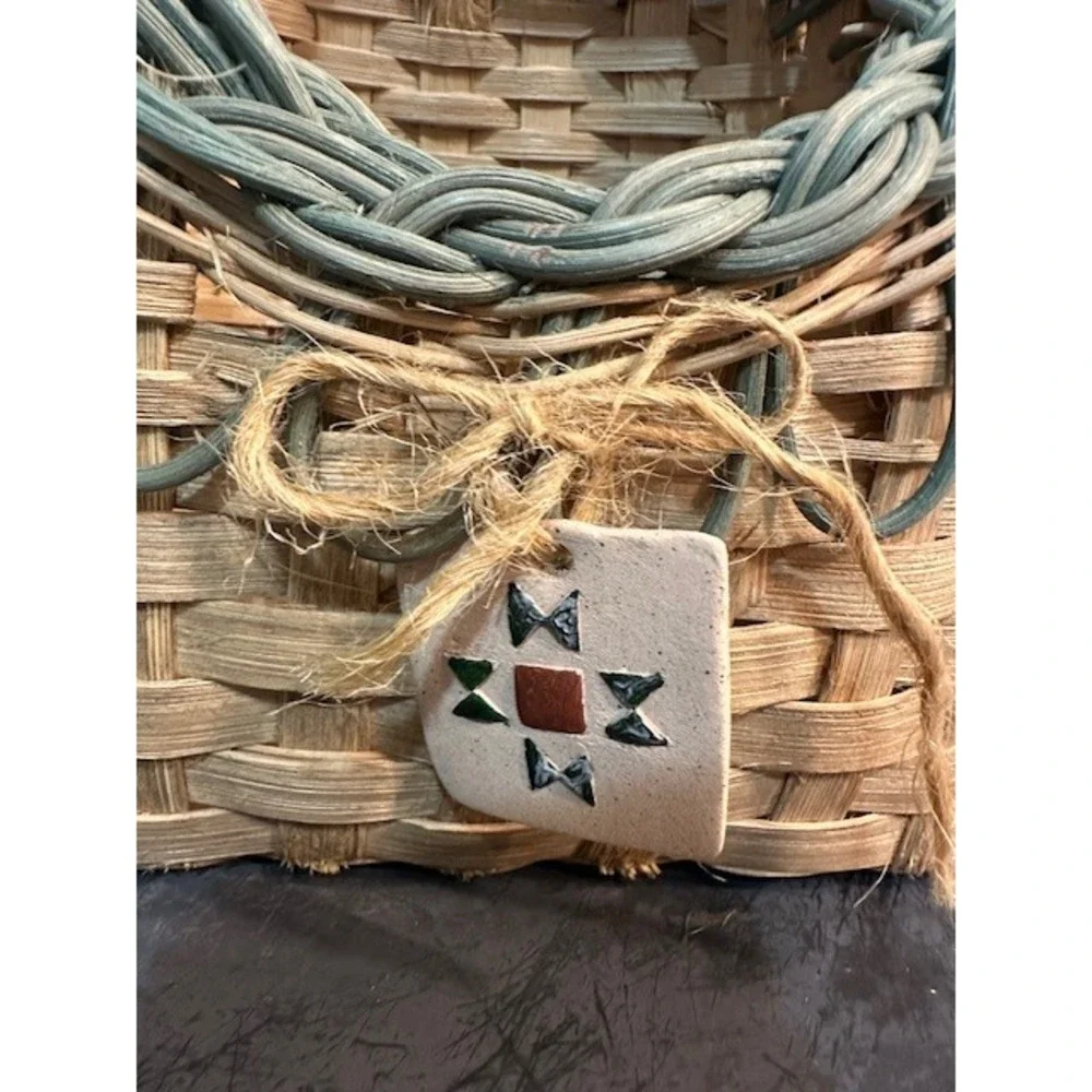 Handmade Woven Wall Pocket Basket Blue Green  Ceramic‎ Star Charm Rustic Decor